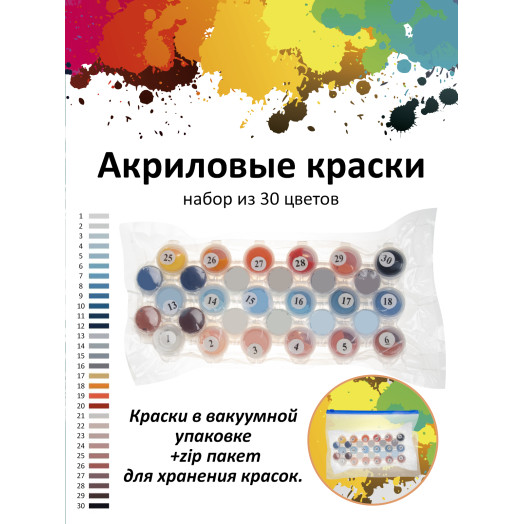 Картина по номерам на холсте 969-CP Набор акриловых красок 30 цветов 30х40 см. 969-CP