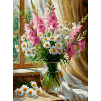 Гладиолусы и ромашки