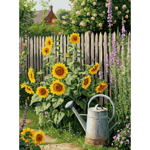 Картина по номерам на холсте Подсолнухи у забора 30х40 см. 1241-AS