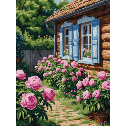 Картина по номерам на холсте Домик с голубыми ставнями  30х40 см. 1242-AS